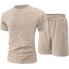 image:imageUOUA Mens Summer Outfits 2 Piece Short Set Casual Track Suits Matching Crew Neck Shirt and Vacation ShortsKhaki