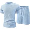 image:imageUOUA Mens Summer Outfits 2 Piece Short Set Casual Track Suits Matching Crew Neck Shirt and Vacation ShortsLightblue