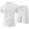 image:imageUOUA Mens Summer Outfits 2 Piece Short Set Casual Track Suits Matching Crew Neck Shirt and Vacation ShortsWhite