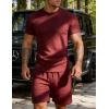 image:imageUOUA Mens Summer Outfits 2 Piece Short Set Casual Track Suits Matching Crew Neck Shirt and Vacation ShortsWine