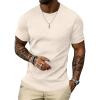 image:imageUOUA Mens Crewneck Sweatshirts Soild Color Geometric Texture T Shirts Short Sleeve Casual Pullover ShirtNew Apricot