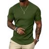 image:imageUOUA Mens Crewneck Sweatshirts Soild Color Geometric Texture T Shirts Short Sleeve Casual Pullover ShirtNew Armygreen
