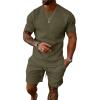 image:imageUOUA Mens Summer Outfits 2 Piece Short Set Casual Track Suits Matching Crew Neck Shirt and Vacation ShortsArmygreen