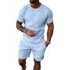 image:imageUOUA Mens Summer Outfits 2 Piece Short Set Casual Track Suits Matching Crew Neck Shirt and Vacation ShortsLightblue