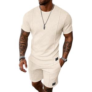 image:imageUOUA Mens Shorts Set 2 Piece Summer Outfits Casual Vacation TracksuitsBeige