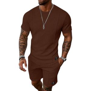 image:imageUOUA Mens Shorts Set 2 Piece Summer Outfits Casual Vacation TracksuitsBrown