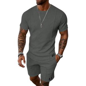 image:imageUOUA Mens Shorts Set 2 Piece Summer Outfits Casual Vacation TracksuitsDark Grey