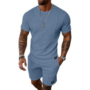 image:imageUOUA Mens Shorts Set 2 Piece Summer Outfits Casual Vacation TracksuitsDenim Blue