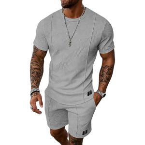 image:imageUOUA Mens Shorts Set 2 Piece Summer Outfits Casual Vacation TracksuitsGrey
