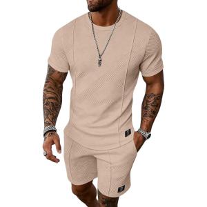 image:imageUOUA Mens Shorts Set 2 Piece Summer Outfits Casual Vacation TracksuitsKhaki