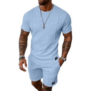 image:imageUOUA Mens Shorts Set 2 Piece Summer Outfits Casual Vacation TracksuitsLight Blue