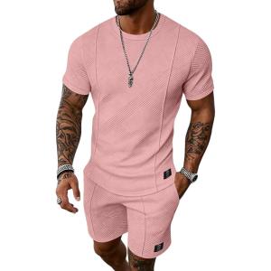 image:imageUOUA Mens Shorts Set 2 Piece Summer Outfits Casual Vacation TracksuitsPink