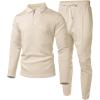 image:imageUOUA Mens 2 Piece Set Casual Outfits Polo Long Sleeve Shirt amp Pants Tracksuit Loungewear Athletic Jogger SweatsuitBeige
