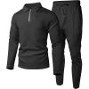 image:imageUOUA Mens 2 Piece Set Casual Outfits Polo Long Sleeve Shirt amp Pants Tracksuit Loungewear Athletic Jogger SweatsuitBlack
