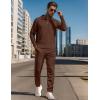 image:imageUOUA Mens 2 Piece Set Casual Outfits Polo Long Sleeve Shirt amp Pants Tracksuit Loungewear Athletic Jogger SweatsuitBrown