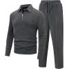 image:imageUOUA Mens 2 Piece Set Casual Outfits Polo Long Sleeve Shirt amp Pants Tracksuit Loungewear Athletic Jogger SweatsuitDark Grey