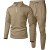 image:imageUOUA Mens 2 Piece Set Casual Outfits Polo Long Sleeve Shirt amp Pants Tracksuit Loungewear Athletic Jogger SweatsuitKhaki