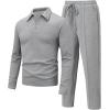 image:imageUOUA Mens 2 Piece Set Casual Outfits Polo Long Sleeve Shirt amp Pants Tracksuit Loungewear Athletic Jogger SweatsuitLight Grey