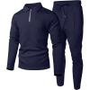 image:imageUOUA Mens 2 Piece Set Casual Outfits Polo Long Sleeve Shirt amp Pants Tracksuit Loungewear Athletic Jogger SweatsuitNavy Blue