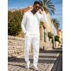 image:imageUOUA Mens 2 Piece Set Casual Outfits Polo Long Sleeve Shirt amp Pants Tracksuit Loungewear Athletic Jogger SweatsuitWhite