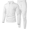 image:imageUOUA Mens 2 Piece Set Casual Outfits Polo Long Sleeve Shirt amp Pants Tracksuit Loungewear Athletic Jogger SweatsuitWhite