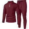 image:imageUOUA Mens 2 Piece Set Casual Outfits Polo Long Sleeve Shirt amp Pants Tracksuit Loungewear Athletic Jogger SweatsuitWine