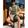 image:imageUOUA Mens Summer Track Suits 2 Piece Shorts Sets Short Sleeve Sweatsuit Outfits 14 Zip Golf Polo Splicing Striped ShirtsArmy Green Stripe Ltgreen