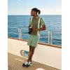 image:imageUOUA Mens Summer Track Suits 2 Piece Shorts Sets Short Sleeve Sweatsuit Outfits 14 Zip Golf Polo Splicing Striped ShirtsArmy Green Stripe Ltgreen