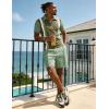 image:imageUOUA Mens Summer Track Suits 2 Piece Shorts Sets Short Sleeve Sweatsuit Outfits 14 Zip Golf Polo Splicing Striped ShirtsArmy Green Stripe Ltgreen