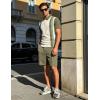 image:imageUOUA Mens Summer Track Suits 2 Piece Shorts Sets Short Sleeve Sweatsuit Outfits 14 Zip Golf Polo Splicing Striped ShirtsBeige Stripe Army Green