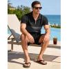 image:imageUOUA Mens Summer Track Suits 2 Piece Shorts Sets Short Sleeve Sweatsuit Outfits 14 Zip Golf Polo Splicing Striped ShirtsBlack Darkgrey