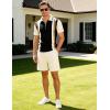 image:imageUOUA Mens Summer Track Suits 2 Piece Shorts Sets Short Sleeve Sweatsuit Outfits 14 Zip Golf Polo Splicing Striped ShirtsBlack Stripe Beige