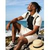 image:imageUOUA Mens Summer Track Suits 2 Piece Shorts Sets Short Sleeve Sweatsuit Outfits 14 Zip Golf Polo Splicing Striped ShirtsBlack Stripe Beige