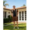 image:imageUOUA Mens Summer Track Suits 2 Piece Shorts Sets Short Sleeve Sweatsuit Outfits 14 Zip Golf Polo Splicing Striped ShirtsBlack Stripe Brown