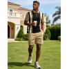 image:imageUOUA Mens Summer Track Suits 2 Piece Shorts Sets Short Sleeve Sweatsuit Outfits 14 Zip Golf Polo Splicing Striped ShirtsBlack Stripe Khaki