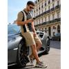 image:imageUOUA Mens Summer Track Suits 2 Piece Shorts Sets Short Sleeve Sweatsuit Outfits 14 Zip Golf Polo Splicing Striped ShirtsBlack Stripe Khaki