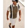 image:imageUOUA Mens Summer Track Suits 2 Piece Shorts Sets Short Sleeve Sweatsuit Outfits 14 Zip Golf Polo Splicing Striped ShirtsKhaki Stripe Beige