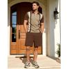 image:imageUOUA Mens Summer Track Suits 2 Piece Shorts Sets Short Sleeve Sweatsuit Outfits 14 Zip Golf Polo Splicing Striped ShirtsKhaki Stripe Brown