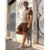 image:imageUOUA Mens Summer Track Suits 2 Piece Shorts Sets Short Sleeve Sweatsuit Outfits 14 Zip Golf Polo Splicing Striped ShirtsKhaki Stripe Brown