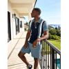 image:imageUOUA Mens Summer Track Suits 2 Piece Shorts Sets Short Sleeve Sweatsuit Outfits 14 Zip Golf Polo Splicing Striped ShirtsNavy Stripe Denim Blue