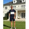 image:imageUOUA Mens Summer Track Suits 2 Piece Shorts Sets Short Sleeve Sweatsuit Outfits 14 Zip Golf Polo Splicing Striped ShirtsNavy White