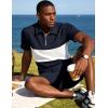 image:imageUOUA Mens Summer Track Suits 2 Piece Shorts Sets Short Sleeve Sweatsuit Outfits 14 Zip Golf Polo Splicing Striped ShirtsNavy White