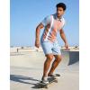 image:imageUOUA Mens Summer Track Suits 2 Piece Shorts Sets Short Sleeve Sweatsuit Outfits 14 Zip Golf Polo Splicing Striped ShirtsPink Stripe Ltblue