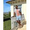 image:imageUOUA Mens Summer Track Suits 2 Piece Shorts Sets Short Sleeve Sweatsuit Outfits 14 Zip Golf Polo Splicing Striped ShirtsPink Stripe Ltblue