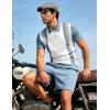 image:imageUOUA Mens Summer Track Suits 2 Piece Shorts Sets Short Sleeve Sweatsuit Outfits 14 Zip Golf Polo Splicing Striped ShirtsWhite Stripe Denim Blue