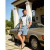 image:imageUOUA Mens Summer Track Suits 2 Piece Shorts Sets Short Sleeve Sweatsuit Outfits 14 Zip Golf Polo Splicing Striped ShirtsWhite Stripe Denim Blue