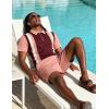 image:imageUOUA Mens Summer Track Suits 2 Piece Shorts Sets Short Sleeve Sweatsuit Outfits 14 Zip Golf Polo Splicing Striped ShirtsWine Stripe Pink