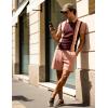 image:imageUOUA Mens Summer Track Suits 2 Piece Shorts Sets Short Sleeve Sweatsuit Outfits 14 Zip Golf Polo Splicing Striped ShirtsWine Stripe Pink