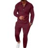 image:imageUOUA Mens 2 Piece Set Casual Outfits Polo Long Sleeve Shirt amp Pants Tracksuit Loungewear Athletic Jogger SweatsuitWine