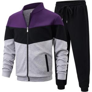 image:imageUOUA Mens Tracksuits Set Full Zip Jacket amp Sweatpants 2 Piece Athletic Jogging Suits Casual Sports Color Block OutfitPurple